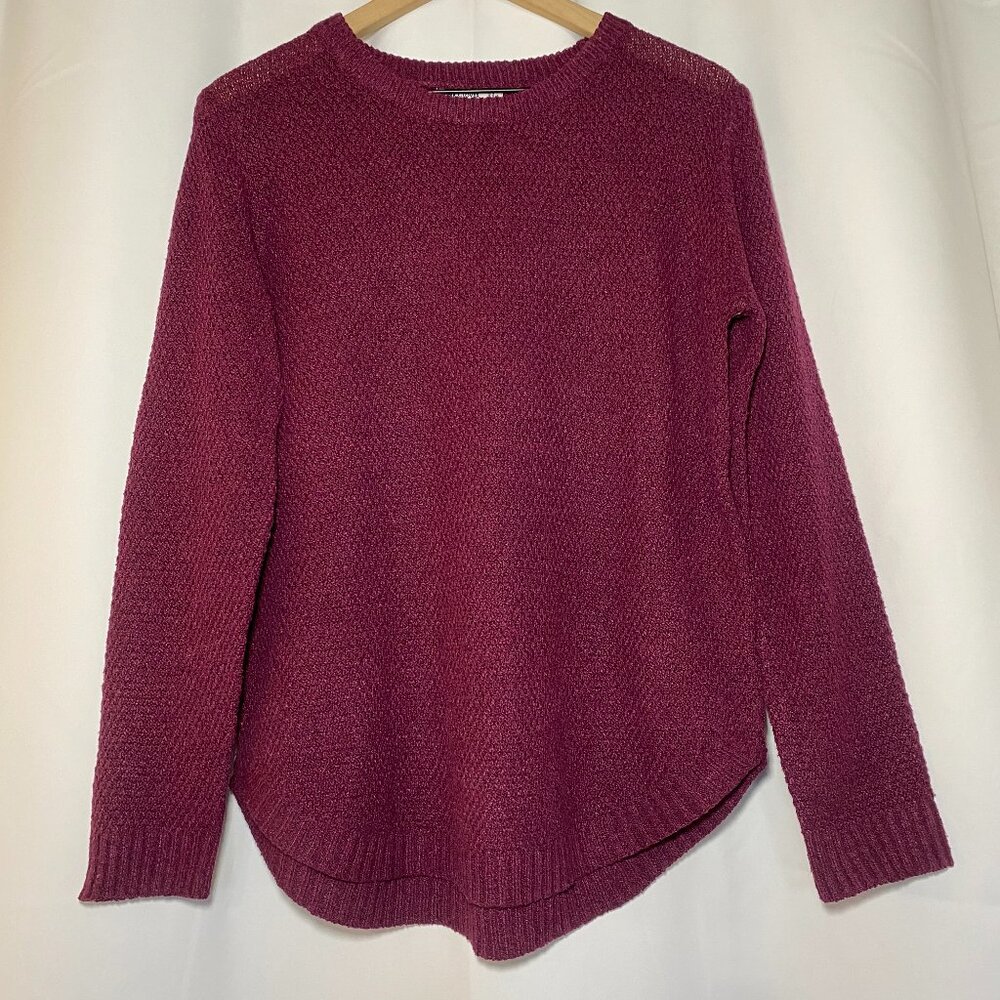 Pink Clover Nickole Textured Sweater Womens L Purple Burgundy Curved Hem Cozy EC